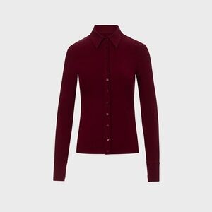Ann Fontaine Nuage Shirt Burgundy Cotton Long Sleeve Shirt